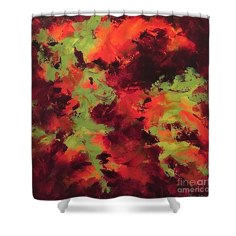 Orange Shower Curtain featuring the painting Evergreen by Claire Gagnon