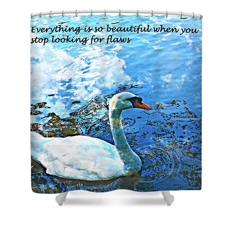 Swan Shower Curtain featuring the mixed media Everything is so Beautiful by Stacie Siemsen