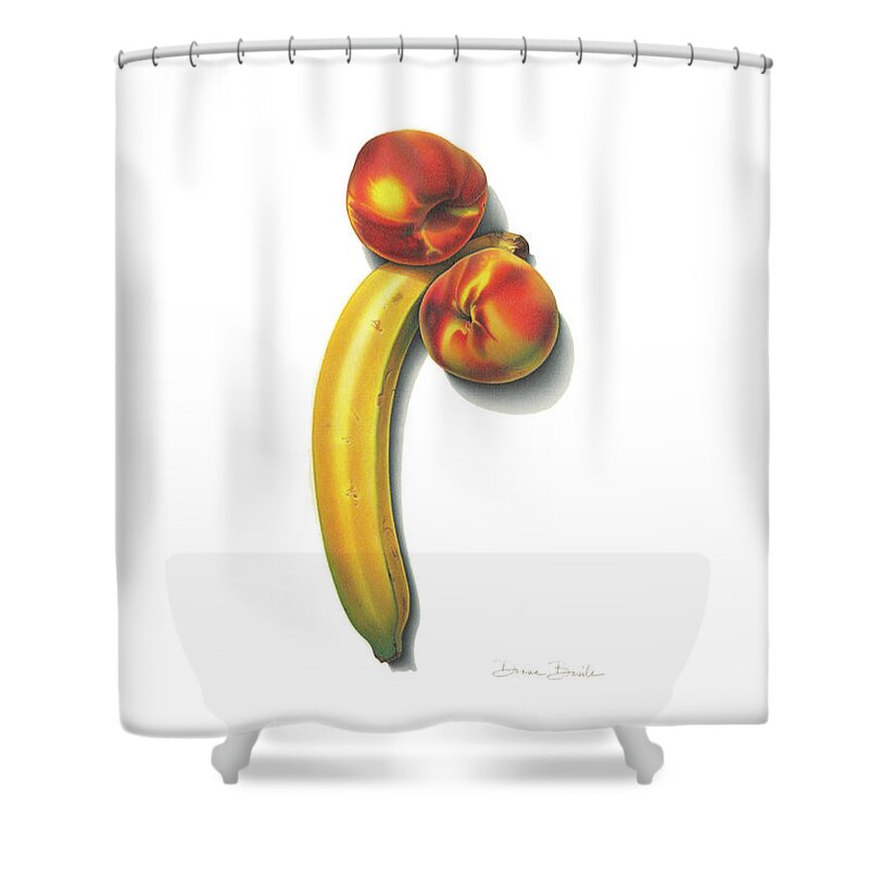 Banana Shower Curtain featuring the drawing Eve's Favorite Fruit by Donna Basile