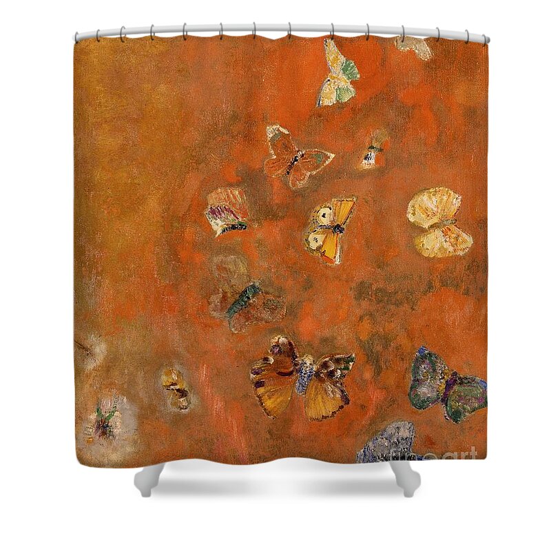 Evocation Shower Curtain featuring the painting Evocation of Butterflies by Odilon Redon