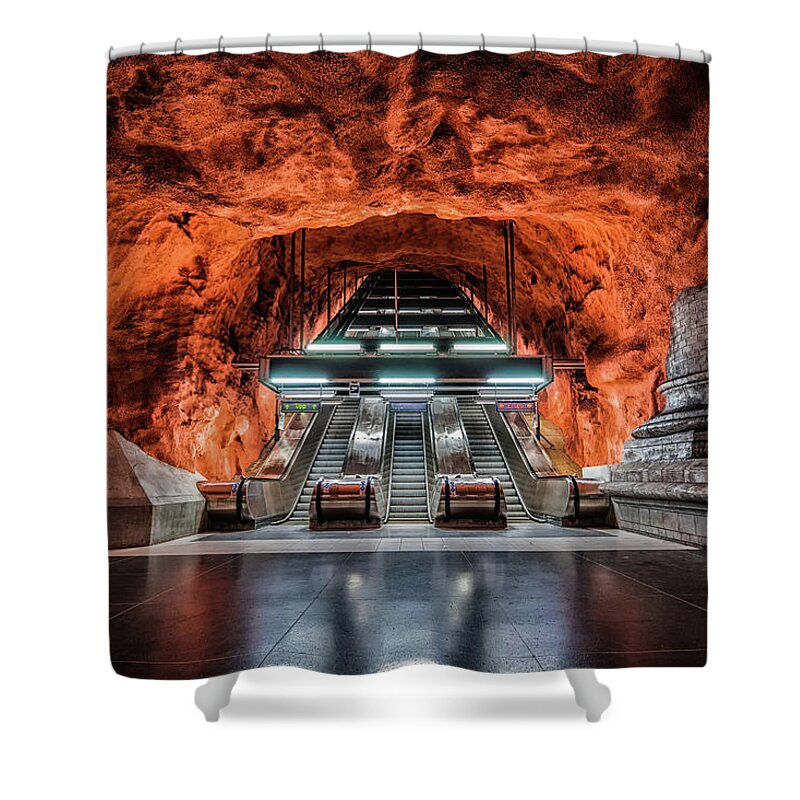 Carved Shower Curtain featuring the photograph Exit from hell by James Billings