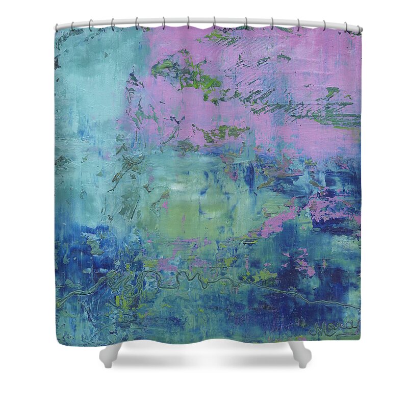 Abstract Shower Curtain featuring the painting Exotic by Marcy Brennan