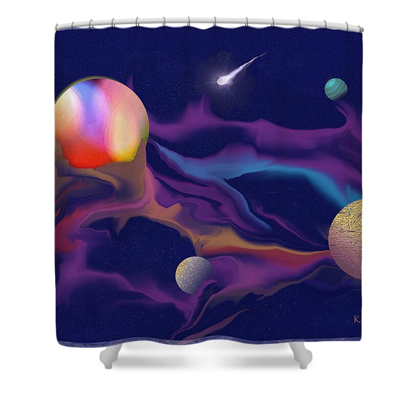 Cosmos Shower Curtain featuring the digital art Exotic Worlds 2 by Kae Cheatham