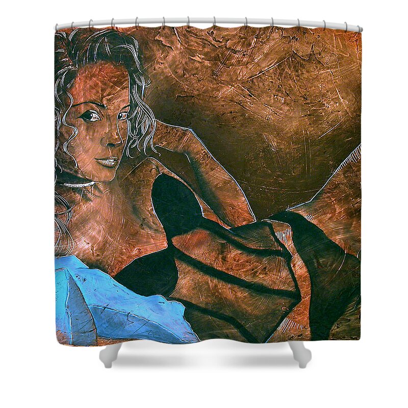 Nude Paintings Shower Curtain featuring the painting Expectation - Alexis by Richard Hoedl