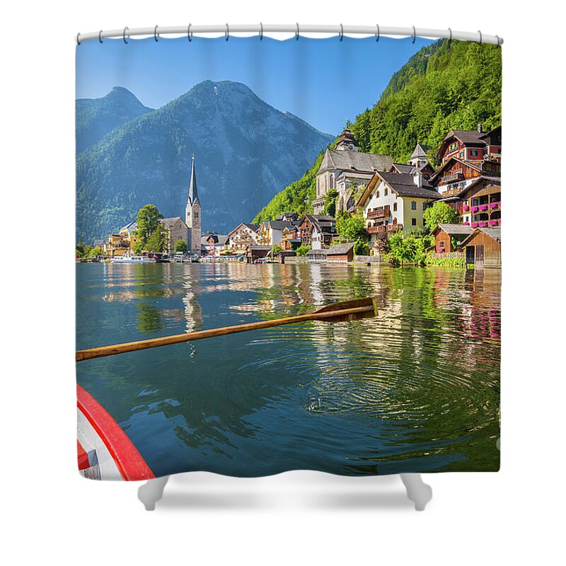 Alpine Shower Curtain featuring the photograph Exploring Hallstatt by JR Photography