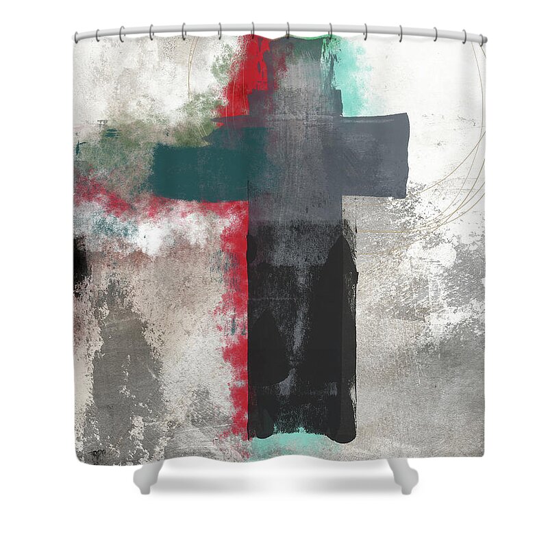 Cross Shower Curtain featuring the mixed media Expressionist Cross 4- Art by Linda Woods by Linda Woods