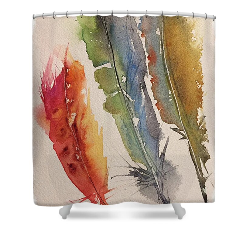 Feathers Shower Curtain featuring the painting Feather Expressions by Bonny Butler