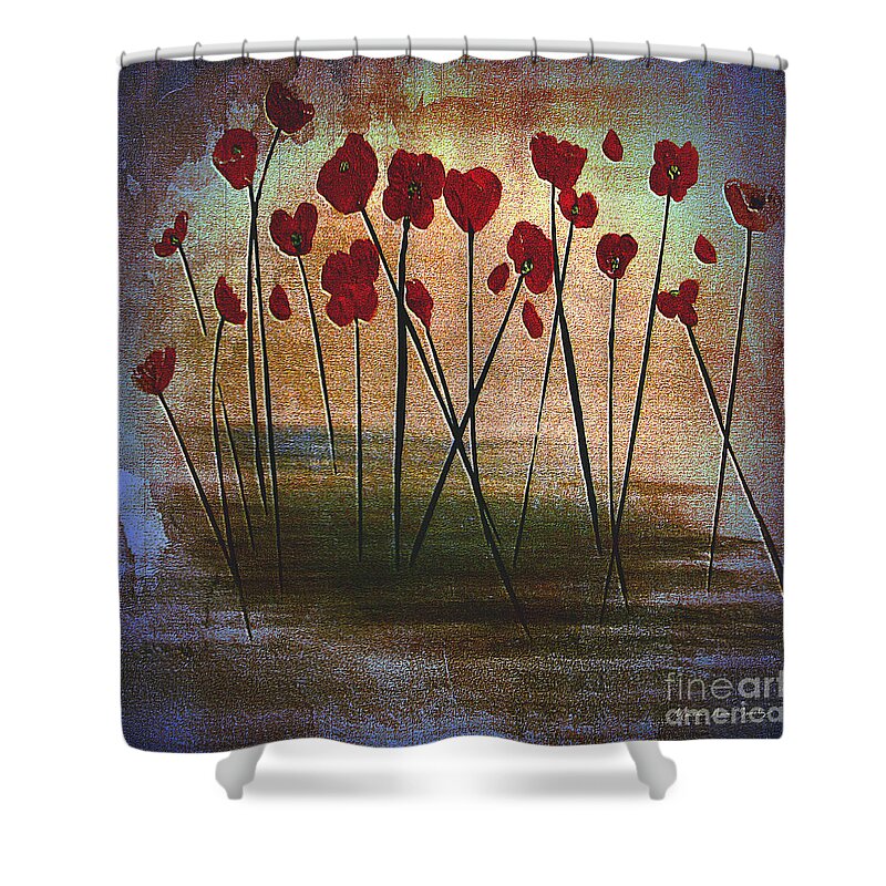 Martha Ann Shower Curtain featuring the painting Expressive Floral Red Poppy Field 725 by Mas Art Studio