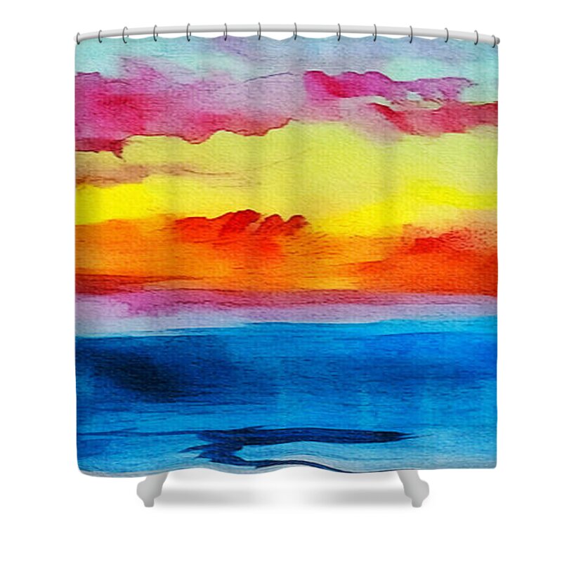 Abstract Shower Curtain featuring the painting C2 Abstract Expressive Sunrise Watercolor Painting by Ricardos Creations