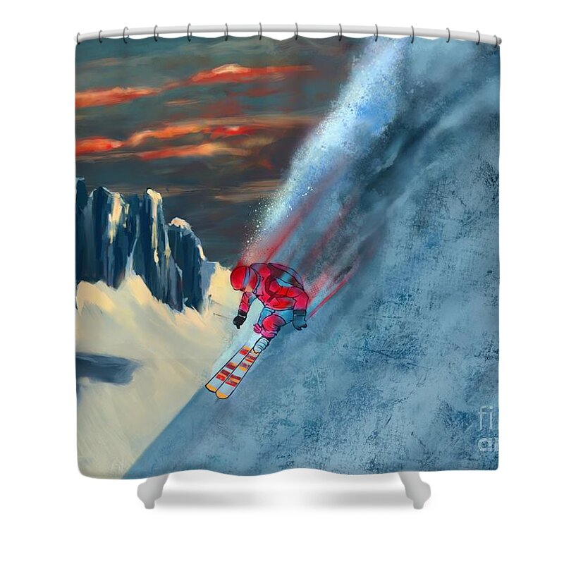 Ski Shower Curtain featuring the painting Extreme ski painting by Sassan Filsoof
