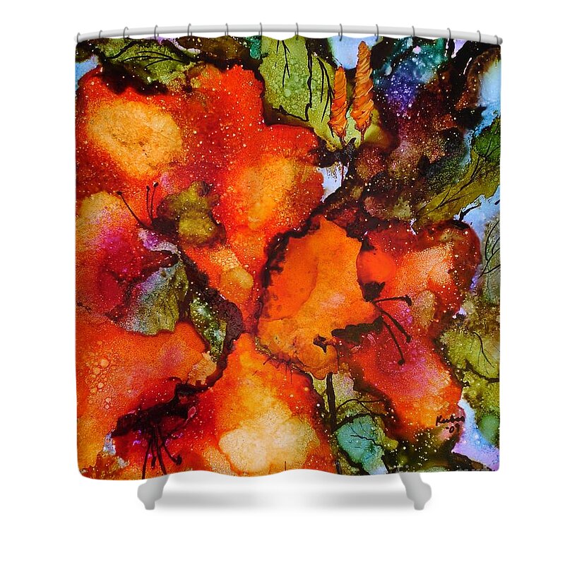 Orange Shower Curtain featuring the painting Exuberance by Susan Kubes