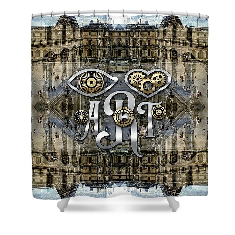 I Love Art Shower Curtain featuring the photograph Eye Heart Art Louvre Silver Paris da Vinci Gears by Beverly Claire Kaiya