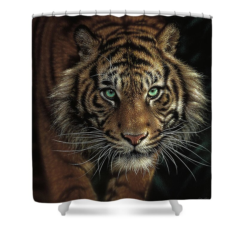 Tiger Art Shower Curtain featuring the painting Eye of the Tiger by Collin Bogle