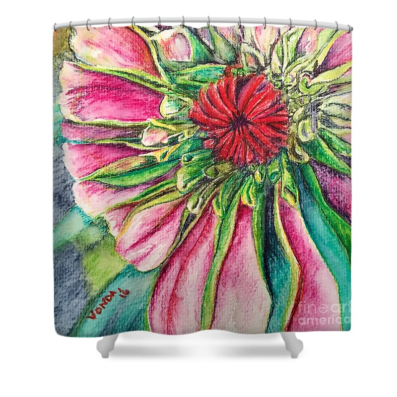 Macro Shower Curtain featuring the drawing Eye of Zen by Vonda Lawson-Rosa