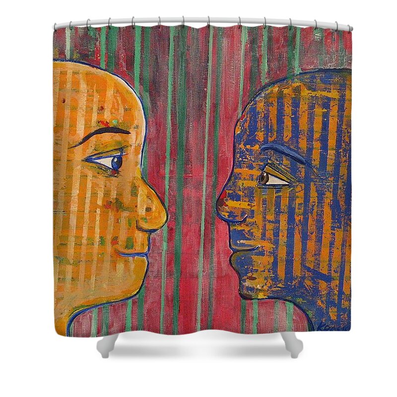 Friends Shower Curtain featuring the painting Eye To Eye by Rollin Kocsis