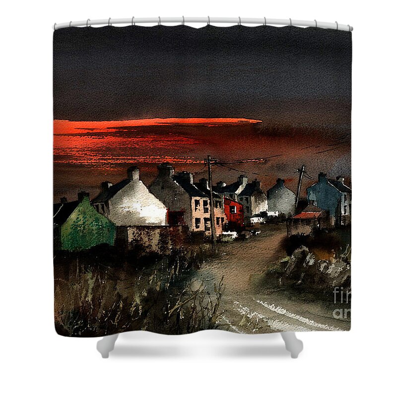 Val Byrne Shower Curtain featuring the painting Cork Beara Eyeries Sunset Beara by Val Byrne