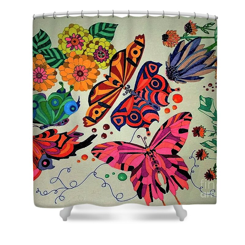 Butterflies Shower Curtain featuring the painting Eyes of the Butterflies by Alison Caltrider