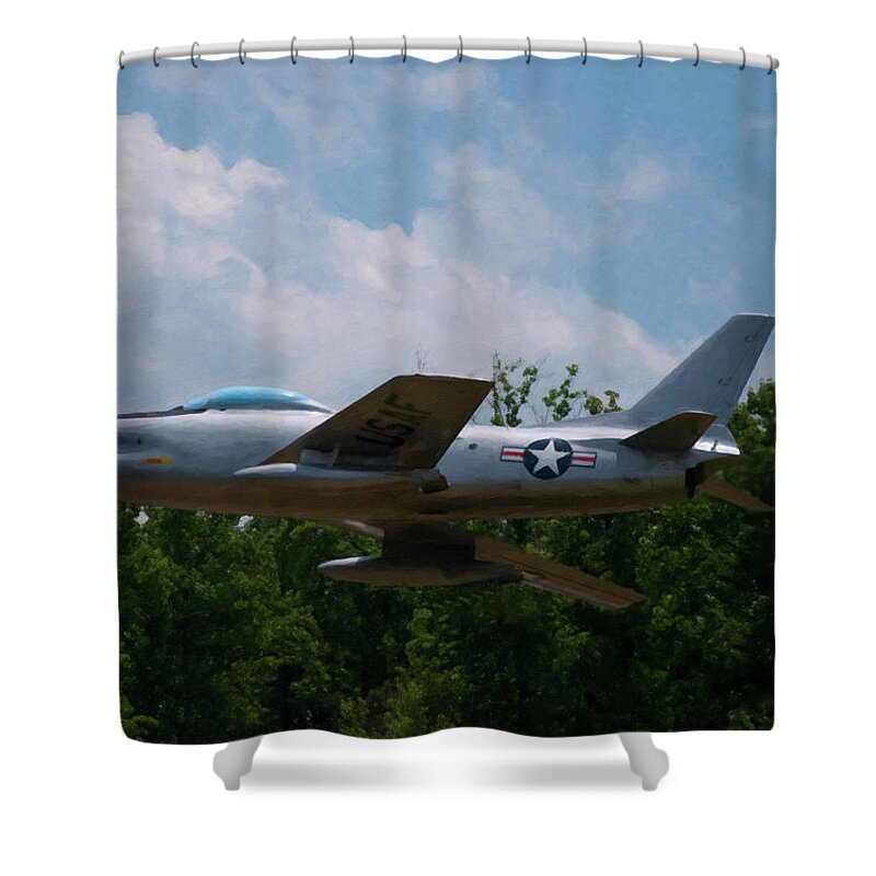 F-86l Sabre Shower Curtain featuring the digital art F-86L Sabre by Flees Photos