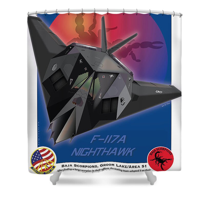 Nighthawk Shower Curtain featuring the digital art F117A Nighthawk by Kenneth De Tore
