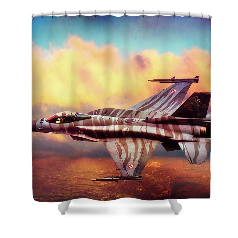 F16 Shower Curtain featuring the photograph F16c Fighting Falcon by Chris Lord