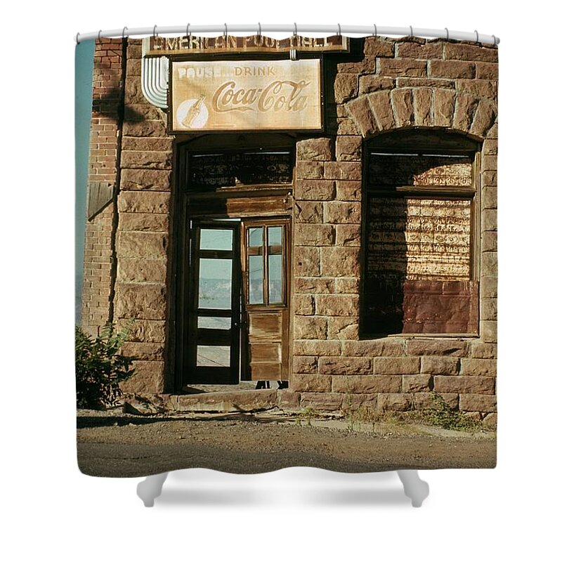 Facade American Pool Hall Coca-cola Sign Ghost Town Jerome Arizona 1968 Shower Curtain featuring the photograph Facade American Pool Hall Coca-cola Sign Ghost Town Jerome Arizona 1968 by David Lee Guss