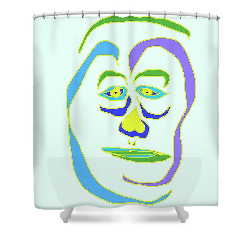 Collage Shower Curtain featuring the digital art Face 5 on Light Blue by John Vincent Palozzi