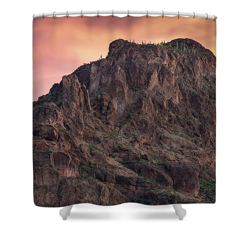 Superstition Mountains Shower Curtain featuring the photograph Face of Superstitions 2 by Greg Nyquist