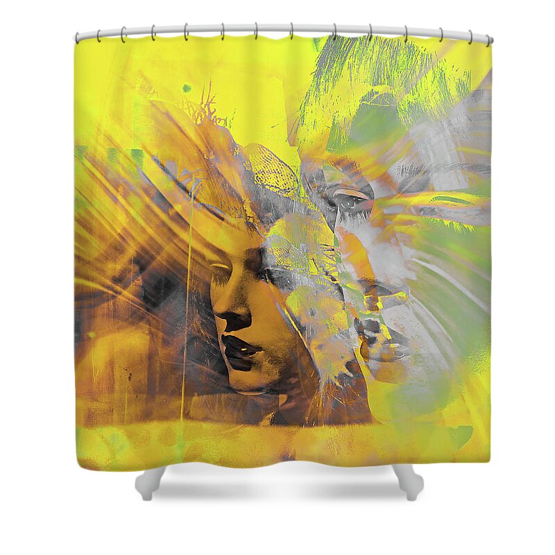 Face Shower Curtain featuring the photograph Faces in yellow and grey by Gabi Hampe