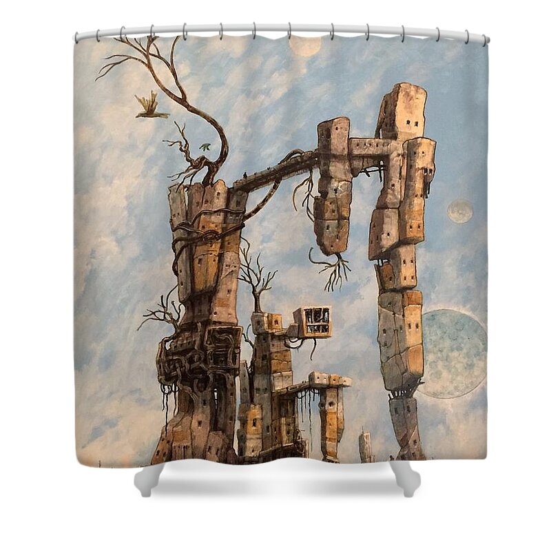 Surreal Shower Curtain featuring the painting Failed Colony by William Stoneham