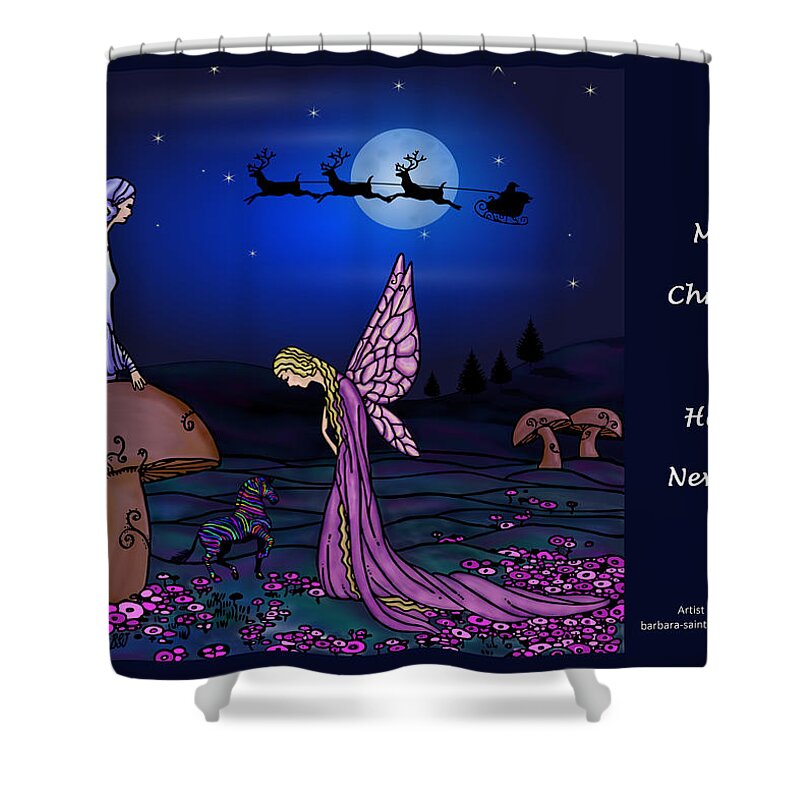 Fairy Christmas Shower Curtain featuring the digital art Fairy Christmas Card by Barbara St Jean