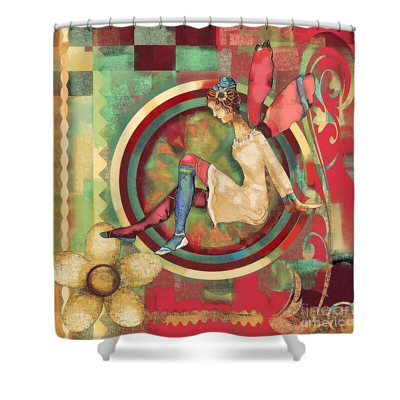 Fairy Shower Curtain featuring the mixed media Fairy Land One by Carrie Joy Byrnes