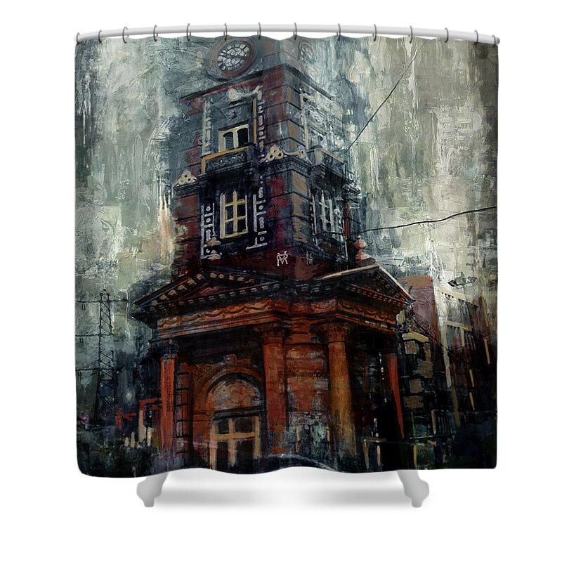 Clock Tower Shower Curtain featuring the painting Faisalabad 2b by Maryam Mughal