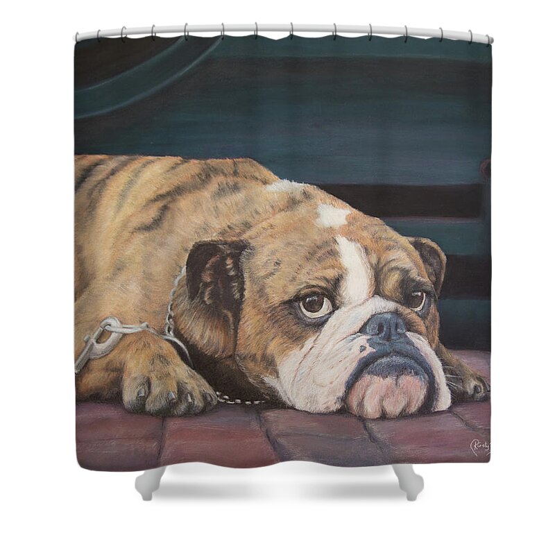 Bulldog Shower Curtain featuring the painting Faithful Longing by Kirsty Rebecca