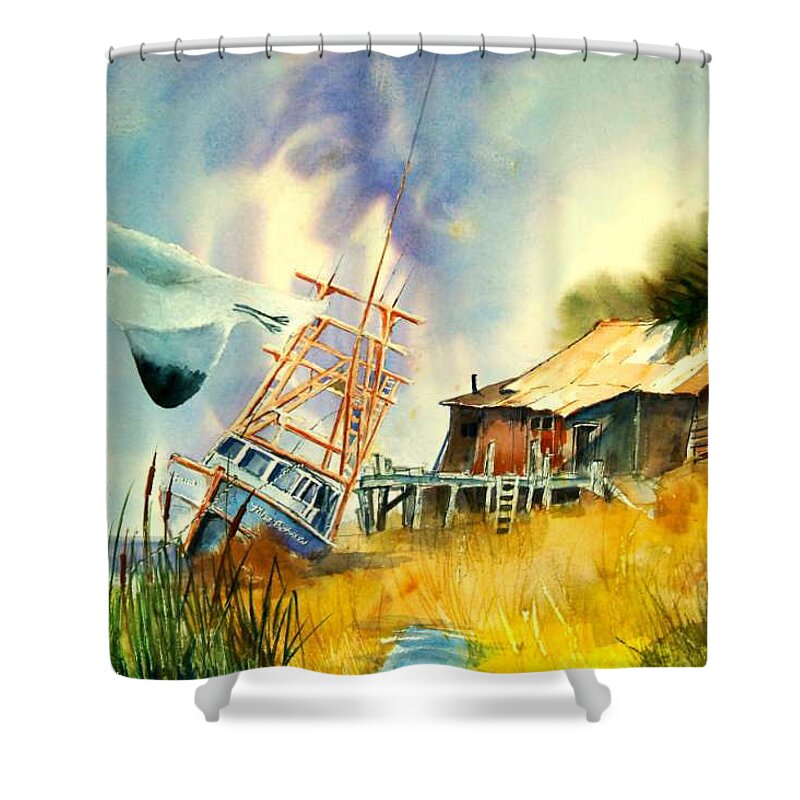 Boat Shower Curtain featuring the painting Falgaut Dry Dock by Bobby Walters