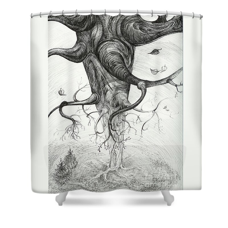 Pen And Ink Shower Curtain featuring the drawing Fall by Anna Duyunova