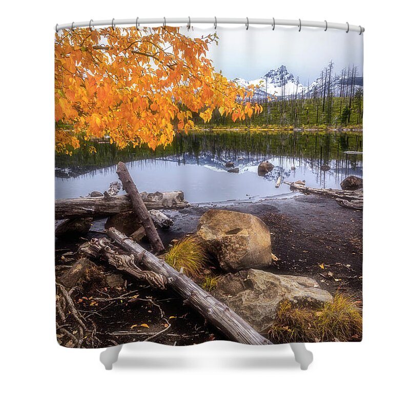 Reflection Shower Curtain featuring the photograph Fall at Round Lake by Cat Connor