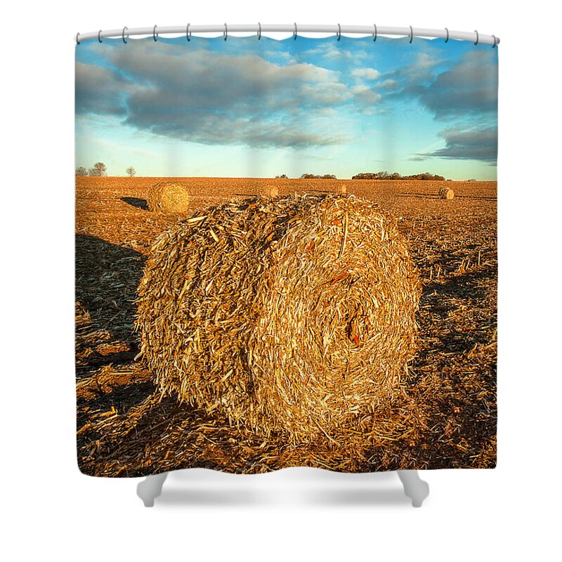 Corn Stalks Shower Curtain featuring the photograph Fall Bale by Todd Klassy