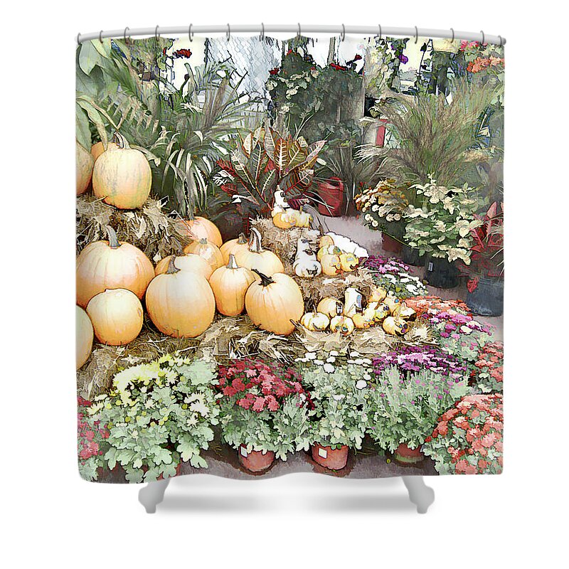 Market Display Shower Curtain featuring the photograph Fall Decorating At The Market by Leslie Montgomery