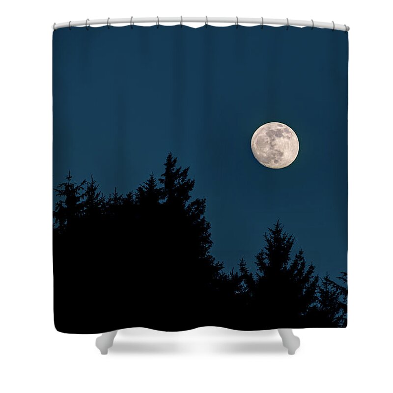 Landscape Shower Curtain featuring the photograph Fall Moon Over The Tree Tops by Kristina Rinell