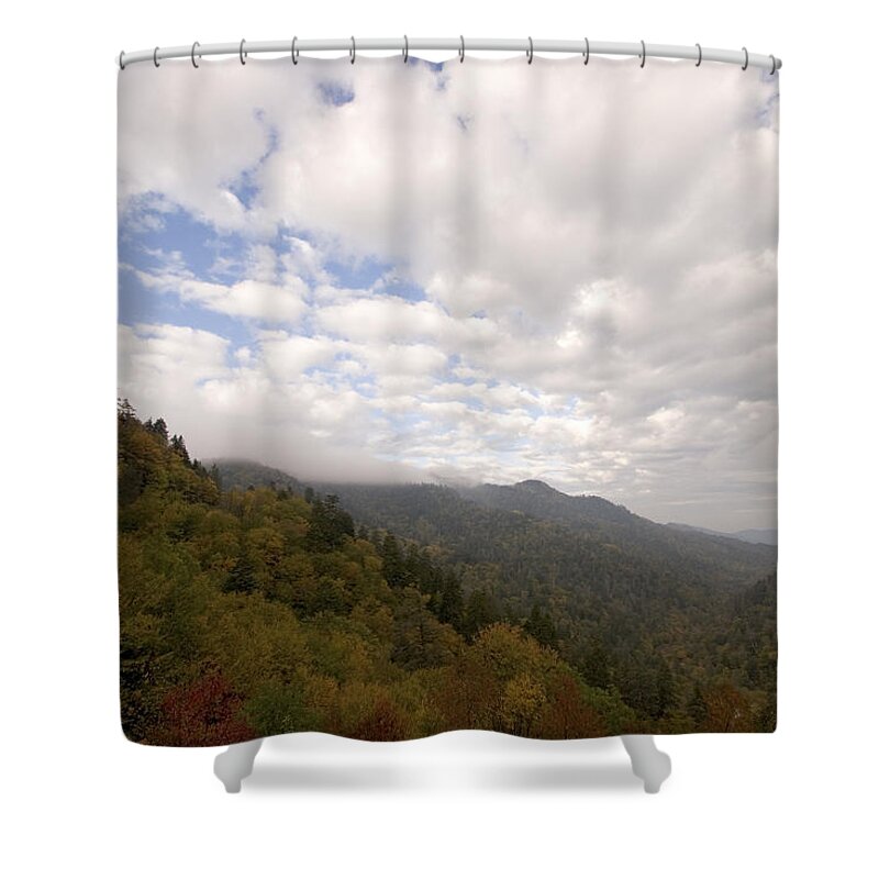Great Smoky Mountains National Park Shower Curtain featuring the photograph Fall morning at Oconaluftee Overlook by Harold Stinnette