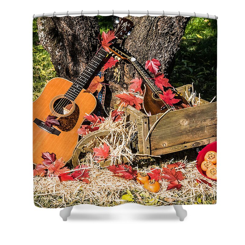 Fall Shower Curtain featuring the photograph Fall Music and Persimmons by Mick Anderson