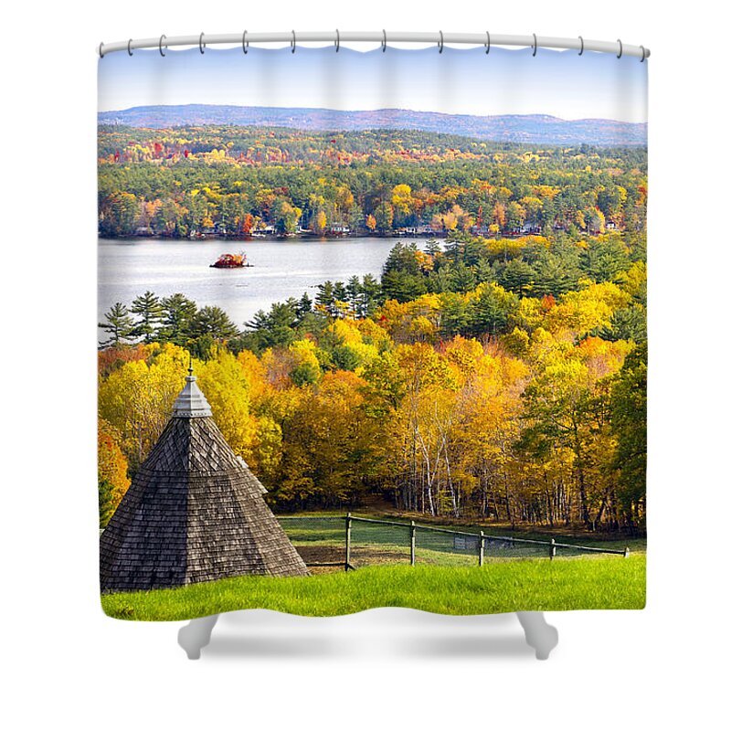 Autumn Shower Curtain featuring the photograph Fall on Lake Winnipesaukee at Center Harbor by Betty Denise