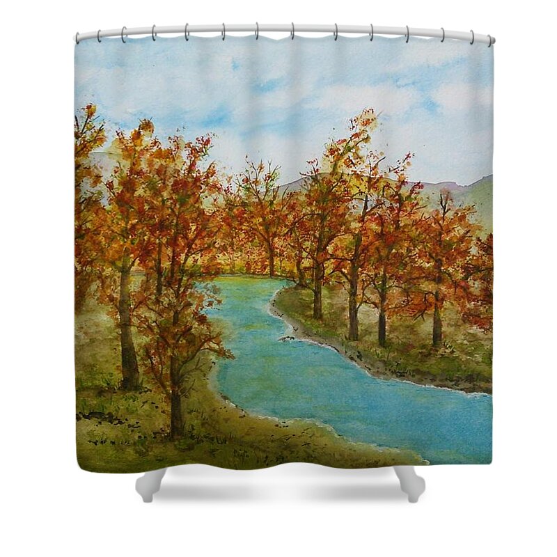 Fall Colors Shower Curtain featuring the painting Fall River by Susan Nielsen