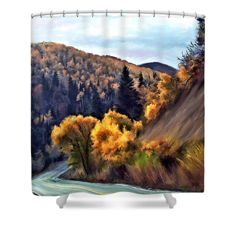 Landscape Shower Curtain featuring the painting Fall Road by Susan Kinney