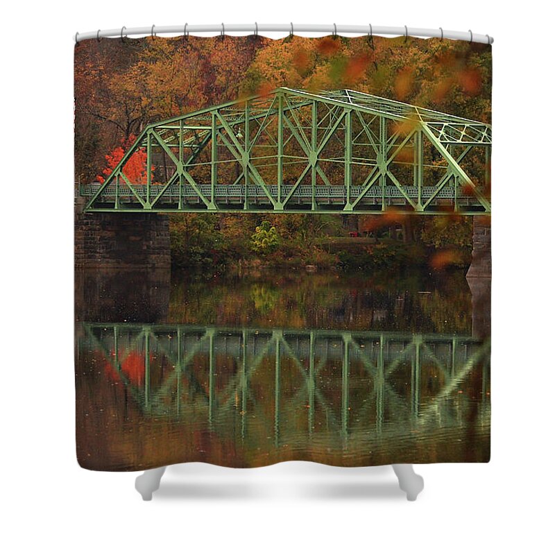 Fall Shower Curtain featuring the photograph Fall Rocks Village Bridge by Nancy Landry
