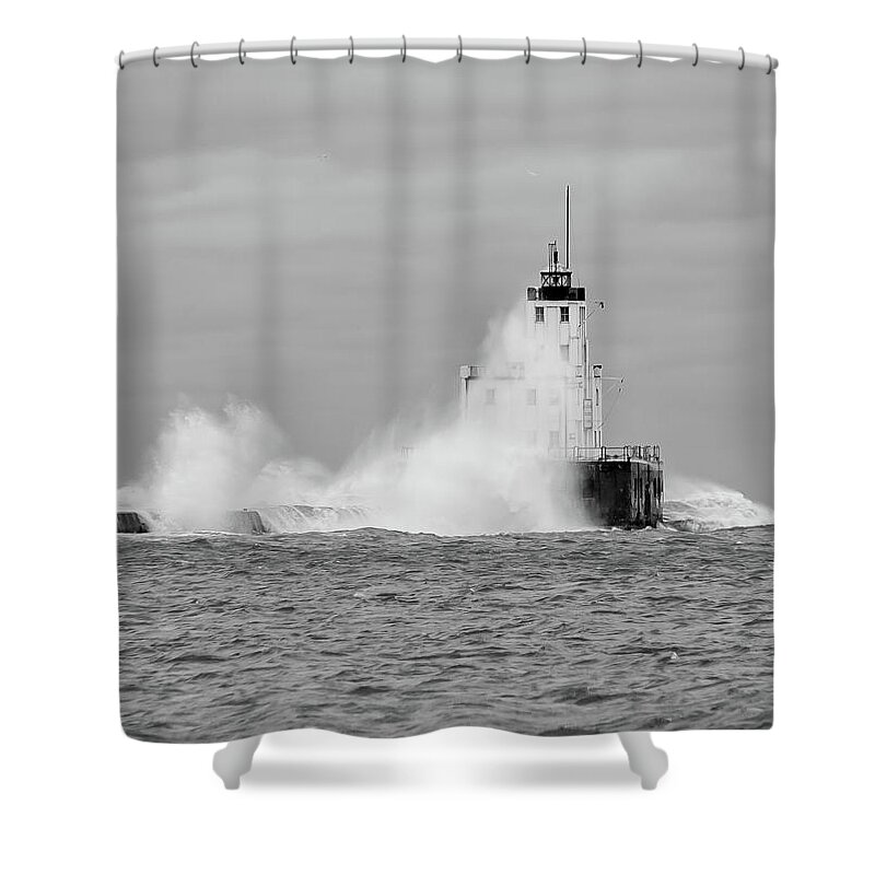 Breakwater Lighthouse Shower Curtain featuring the photograph Fall Storm II by Paul Schultz