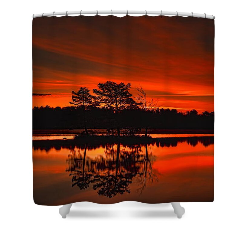 Upnorth Shower Curtain featuring the photograph Fall Sunrise Over Boom Lake by Dale Kauzlaric