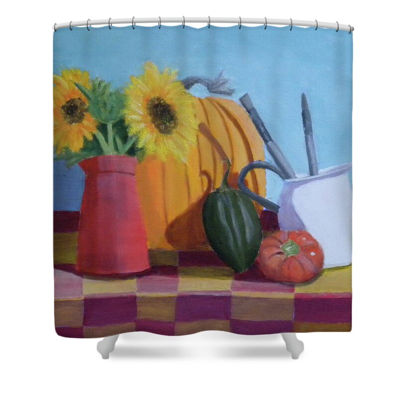 Still Life Sunflowers Light Shower Curtain featuring the painting Fall Time by Scott W White