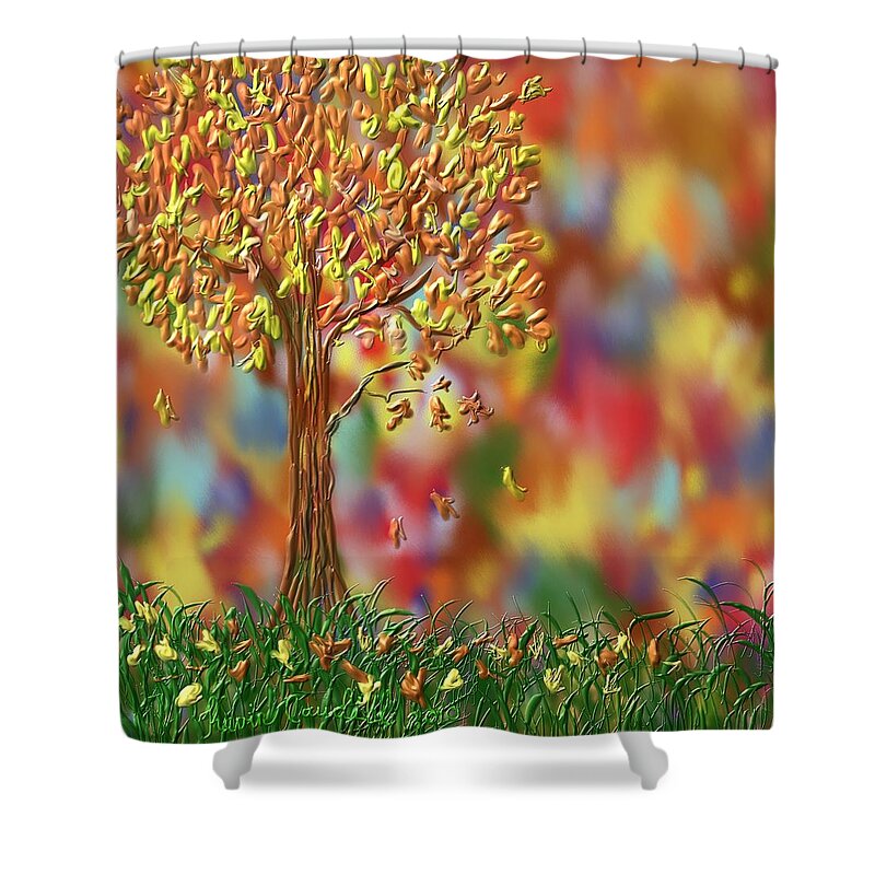Tree Shower Curtain featuring the painting Falling leaves by Kevin Caudill