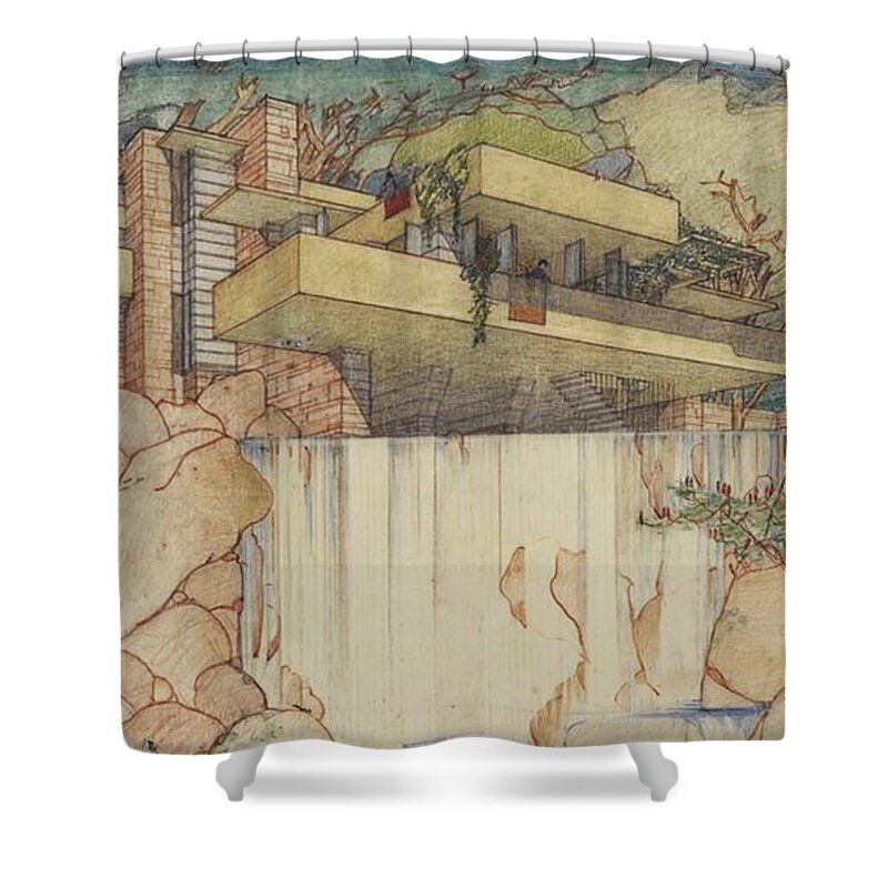Pen And Ink Drawing Shower Curtain featuring the photograph Fallingwater Pen and Ink by David Bearden